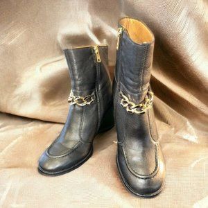 See By Chloe Boot Womens 40 (US9) Black Leather Mahe Heeled Link Shoe Ladies*